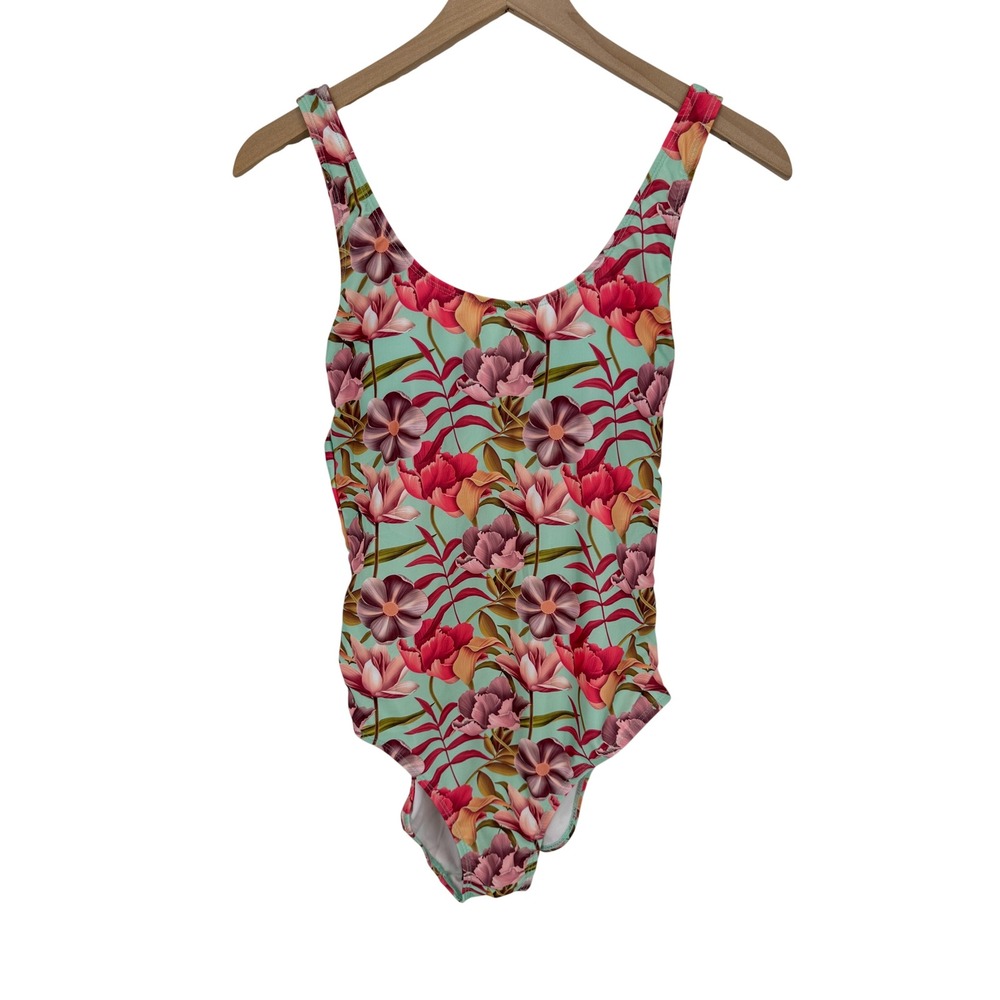 Nicole Miller Leafs Print One Piece Swimsuit Womens Medium Scoop Neck Beach NWT